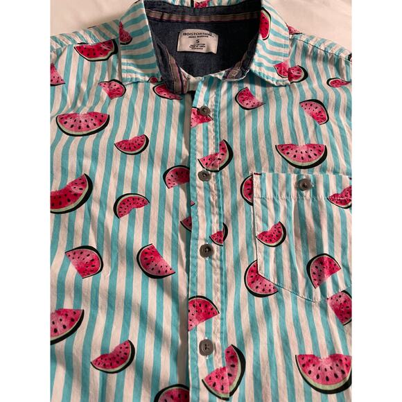 Distortion Men's Modern SZ Small Button Front Watermelon Print Shirt - Picture 7 of 8